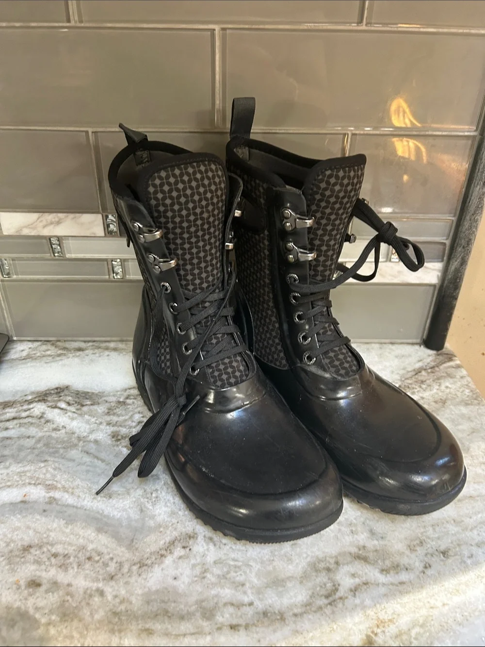 Bogs Black Rain Cravat Sidney Lace Boots HandleWaterproof Neoprene 7 Women snow